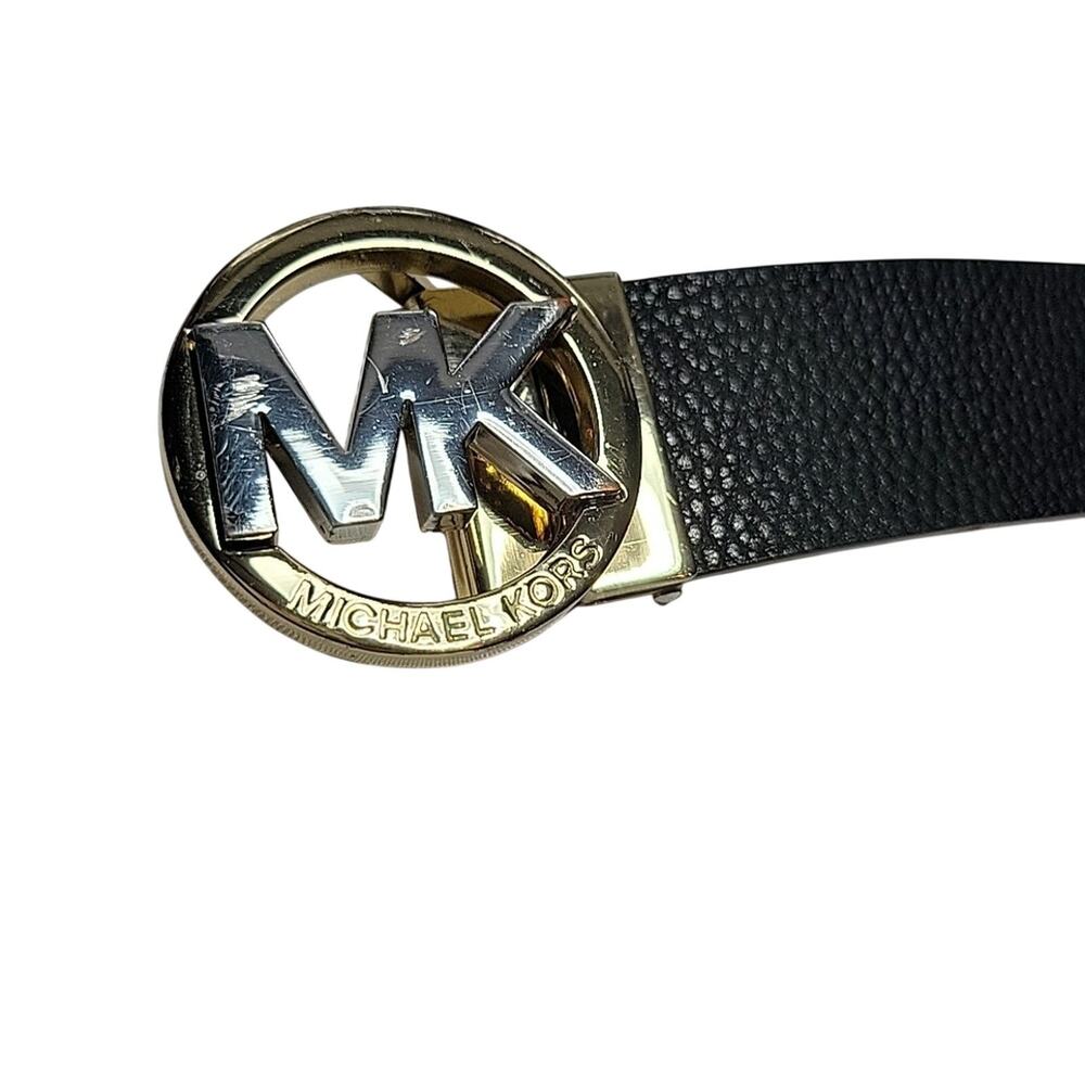 Michael Kors Belt Twist Reversible Brown MK Logo 2-Toned Round Buckle Size M 30"